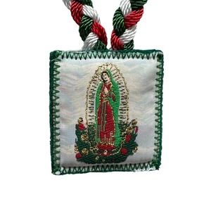 Our Lady of Guadalupe Rope Scapular Necklace Red White Green Handmade New